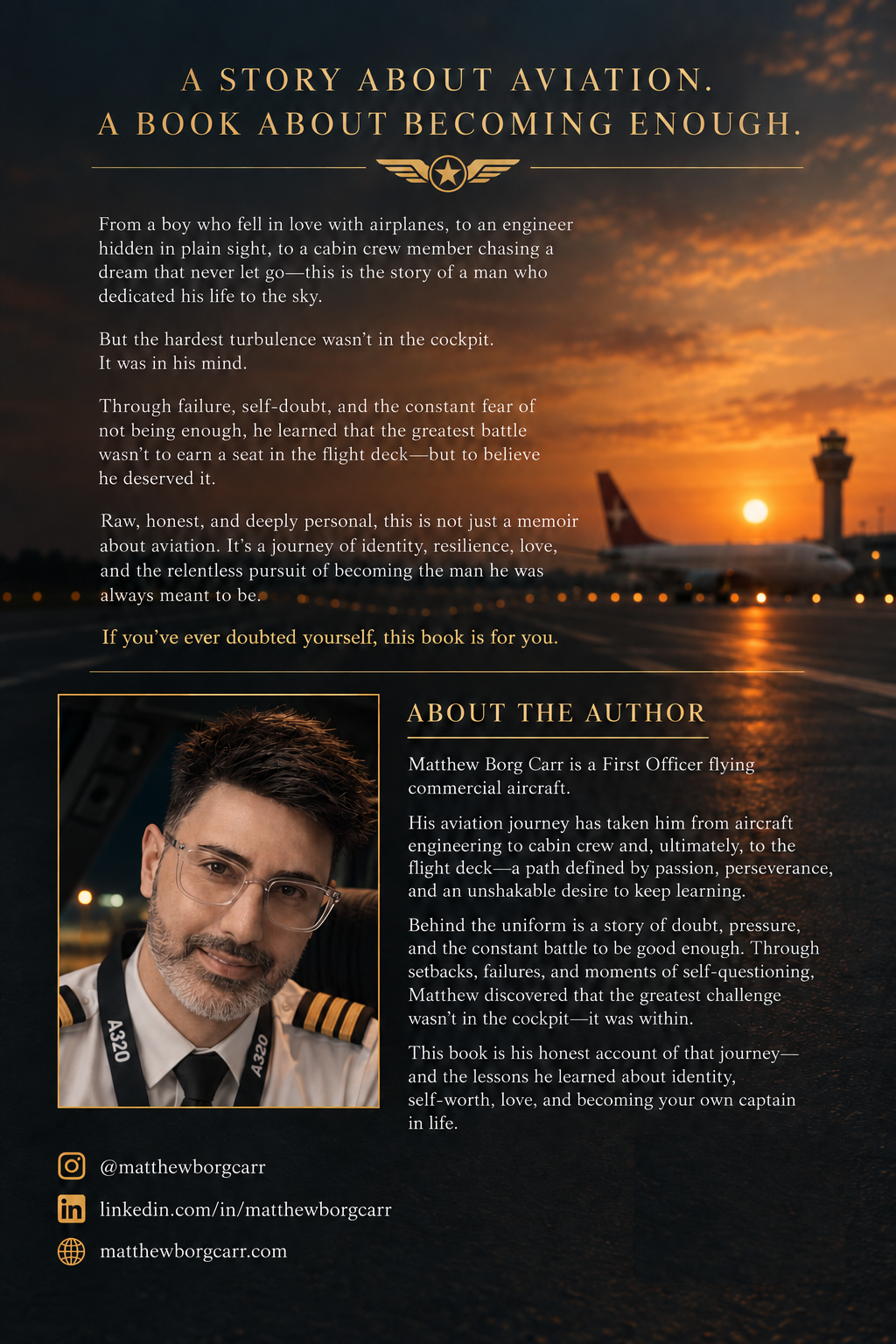 Back-cover concept for Matthew Borg Carr’s forthcoming aviation memoir